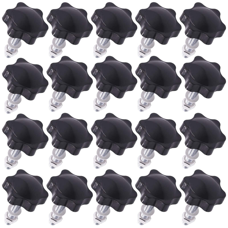 Mardatt 20 Sets M6x30mm Star Knobs Male Thread Clamping Knob Screw Hand Tightening Knob Quick Removal Replacement Parts with 304 Stainless Steel Hex Nuts and Flat Washers M6 x 30mm