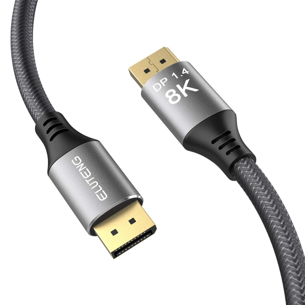 6.6 Feet 8k DisplayPort 1.4 Cable (2m), ELUTENG Braided DisplayPort to DisplayPort Cable (DP 1.4 Cable) with 8K 60Hz, 4K 144Hz and HDR Support Grey 6 Feet -1
