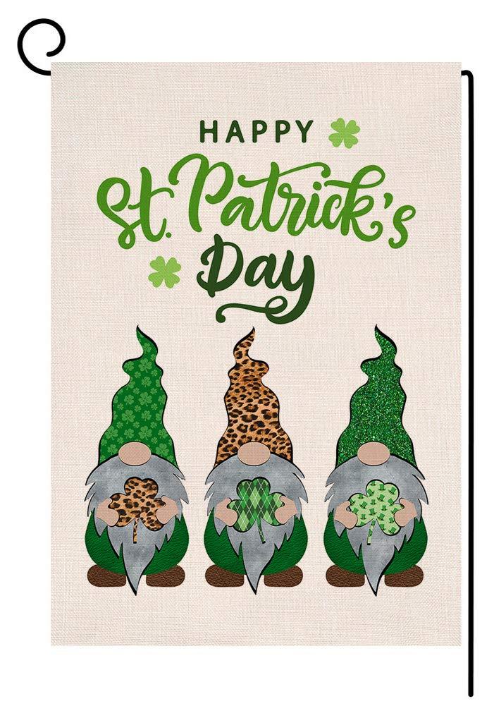 St. Patricks Day Gnomes Garden Flag Vertical Double Sided Burlap Yard Spring Shamrock Outdoor Decor 12.5 x 18 Inches 12.5x18 green