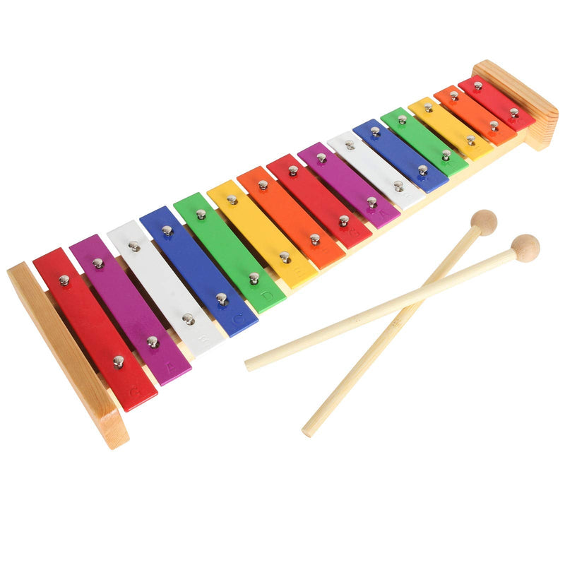 15 Note Toddler Xylophone Multi-Colored Metal Bars Glockenspiel Resonator Bells with 2pcs Mallets