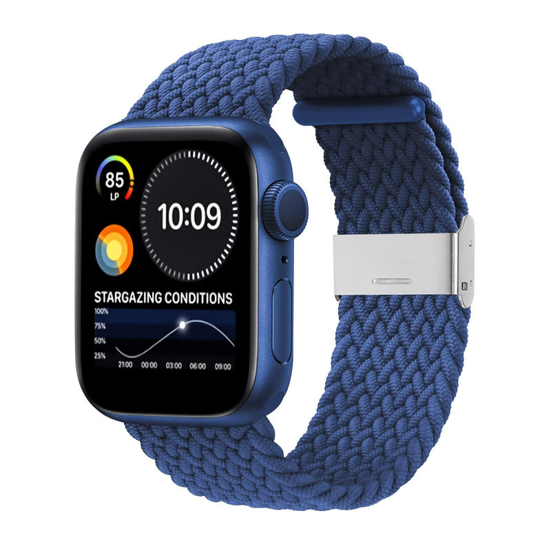 Bandiction Compatible with Apple Watch Bands 44mm 40mm 38mm 42mm, iWatch Bands for Women Men, Adjustable Braided Solo Loop with Buckle Elastic Sport Bands for iWatch SE Series 6/5/4/3/2/1 Atlantic Blue 38mm/40mm