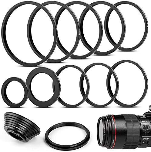 10 Pieces Metal Step-Down Adapter Rings Kit Lens Filter Stepping Adapter Rings Set for DSLR Camera Step down rings Kit