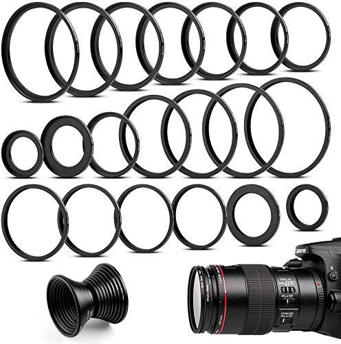 20 Pieces Metal Step-Up Adapter Rings & Step Down Rings Kit Lens Filter Stepping Adapter Rings Set for DSLR Camera 20 PCS Adapter Ring Set