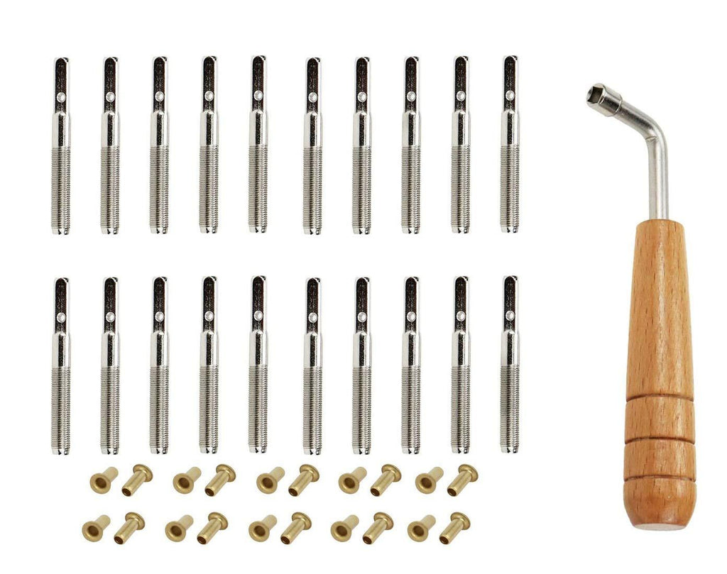 Jiayouy 20Pcs Tuning Pin Nails with L-shape Tuning Wrench Brass Rivets for Lyre Harp Small Harp Musical Stringed Instrument