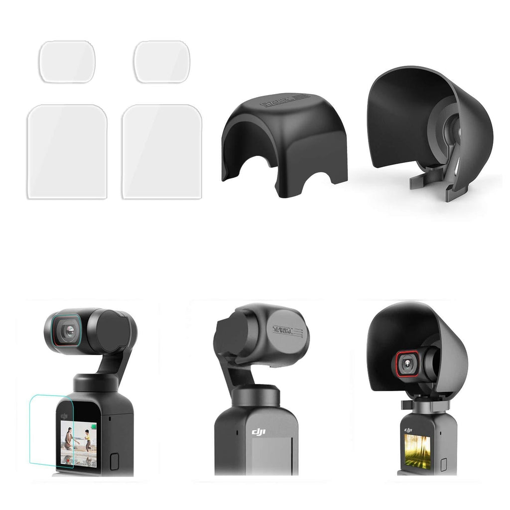 O'woda Osmo Pocket 2 Gimbal Protector Combo: Lens Protection Cover + Lens Sunshade Guard + Lens Protector Screen Tempered Glass Films (2 sets) for DJI OSMO POCKET 2 Action Camera Accessories Multi-Coloured