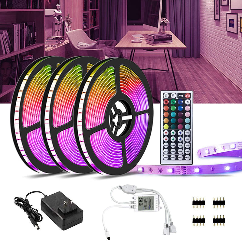 Led Strip Lights 50ft, 5050 RGB Led Lights, IP20 Non Waterproof Color Changing with 20 Colors 8 Light,LED Lights Strips Kit with 44 Keys IR Remote Controller 12V Power Supply