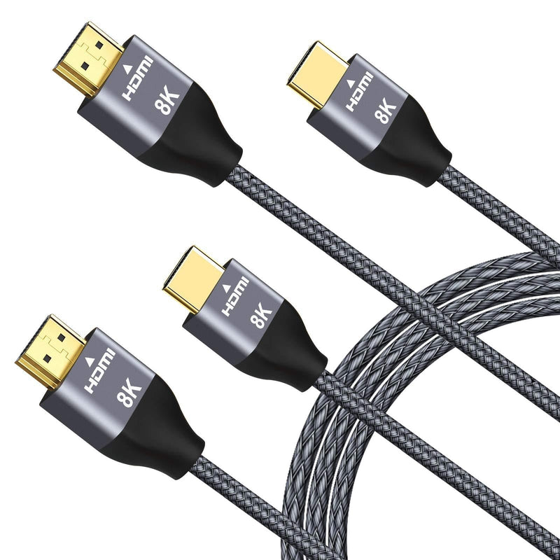 Zoegate 8K 60Hz HDMI Cable 6.6FT 2 Pack, 48Gbps 7680P Ultra High Speed HDMI 2.1 Cord Cable HDMI 2.0/4K 120Hz 8K@60Hz Compatible with Fire TV/Roku TV/Playstation 5/PS5/Xbox/Samsung/Sony/LG Gray 6.6FT-2 Pieces