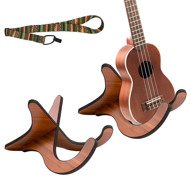 Ukulele Stand, Portable Wooden Ukulele Stand with Ukulele Strap, Wooden X-Frame Sturdy Instrument Stand with Soft Edge for Ukulele, Mandolins and Violins