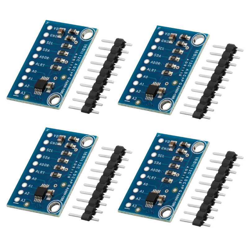 Beffkkip 4Pcs ADS1115 4Channel Small 16bit High Precision Analog to Digital Converter, ADC Development Board Module with Programmable Gain Amplifier