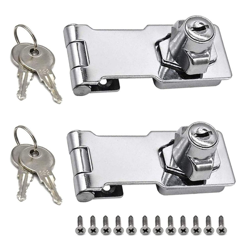 SAUTOP Keyed Hasp Locks - 2 PCS Zinc Alloy Silver Twist Knob Keyed Locking Hasp for Door,Cabinet,Desk,Warehouse,Stock Chrome Plated Hasp Lock Catch Latch with Screws