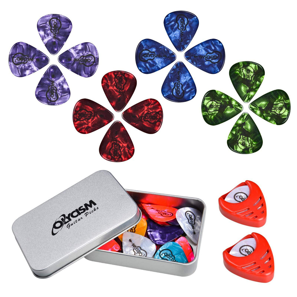 Qoosea Guitar Picks 40pcs with 2pcs Pick Holders & Metal Pocket Box Guitar Plectrums for Electric Acoustic Bass Guitar including 0.5mm 0.75mm 1.0mm 1.2mm color of Picks & Holders delivered randomly colorful