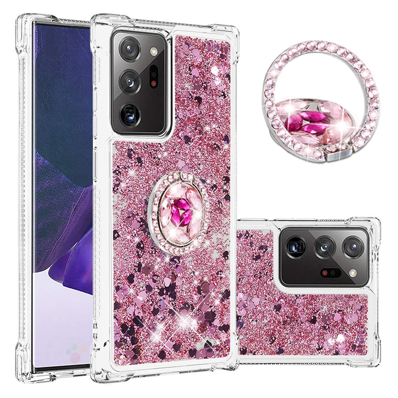 U/D Samsung Galaxy Note 20 Ultra Case,Creativity Clear Quicksand Glitter Flowing Liquid Floating Soft TPU Case w/Stand Bling Diamond Sparkle Phone Cover for Samsung Galaxy Note 20 Ultra LSZ Rose Gold