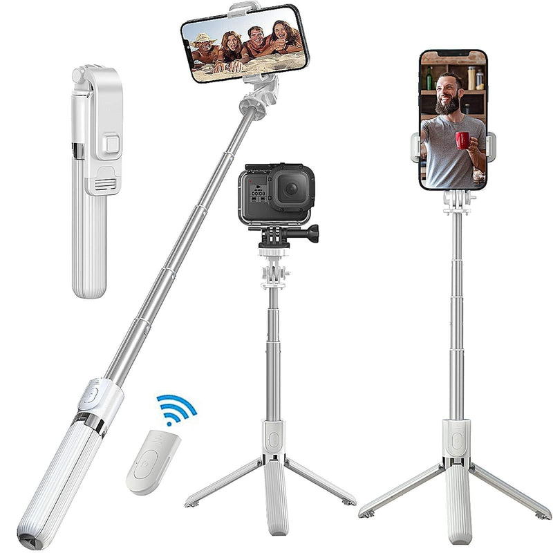 Selfie Stick, Senli 4 in 1 Bluetooth Selfie Stick, Tripod & Phone Stand 360° Rotation Holder with Detachable Remote for Small Camera As GoPro and Compatible with iPhone/Samsung/Huawei Selfie Stick-White