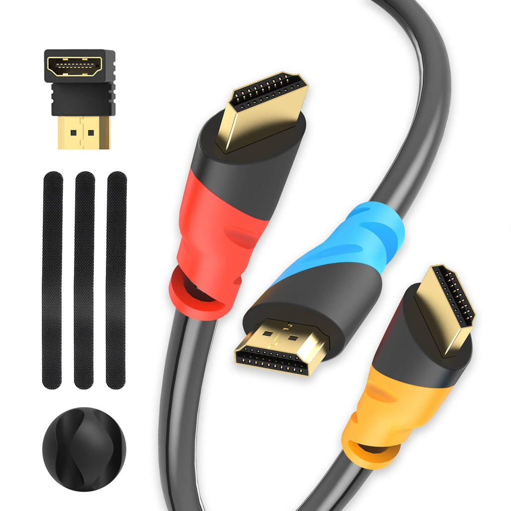 4K HDMI Cable, High Speed 10ft HDMI 2.0 Cables, Bonus Right Angle Adapter, Cable Clip and 3pcs Cable Tie (10FT)