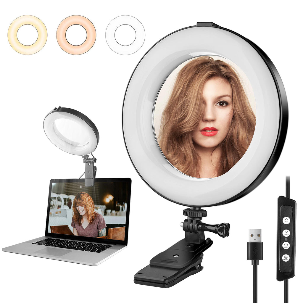 8.2" Desk Ring Light with Mirror for Laptop & Computer, Ringlight with Clip Clamp Mount for Video Conferencing 3200k-6500K Dimmable Ring Lights Clip on Laptop Monitor for Zoom Meetings, Live Stream
