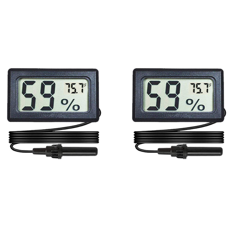 Veanic 2-Pack Mini Digital Hygrometer Thermometer Gauge with Probe LCD Display Temperature Fahrenheit Humidity Meter for Incubator, Reptile Plant Terrarium, Humidor, Guitar Case, Greenhouse