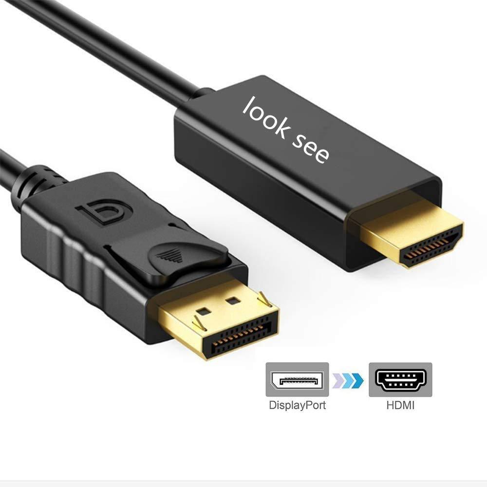 Display Port to HDMI Cable, Anbear Gold Plated Displayport to HDMI Cable 6 Feet(Male to Male) Enabled Desktops and Laptops to Connect to HDMI Displays Audio Video Cable for Lenovo, Feet, Black