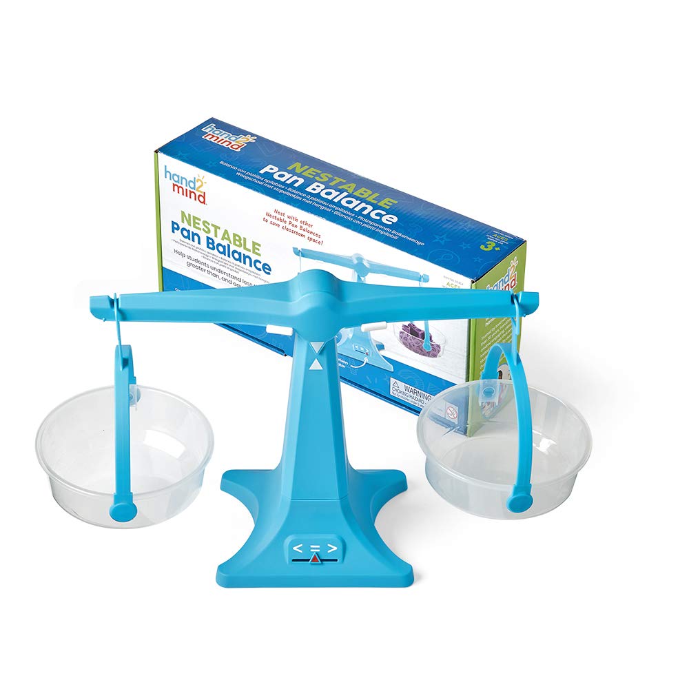 hand2mind Blue Nestable Pan Balance, Clear Double Balance Scale for Kids, Weight Scale for Liquids and Solids, Easy to Assemble, Space Saving Storage Base, Balance Scale for Classroom (Set of 1) Set of 1