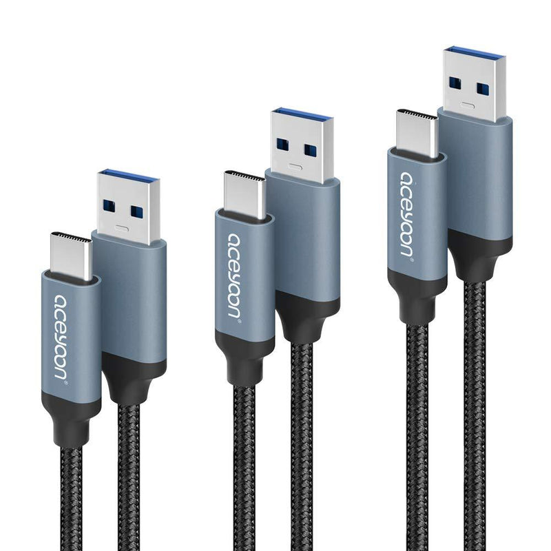 [3 Pack]aceyoon USB 3.0 Type C Fast Charging 1ft 3ft 6ft 3A USB A to USB C Braided Data Sync Transfer Cord Compatible for S10 S9 S8, P40 P30, Mate30 Mate20, Pixel
