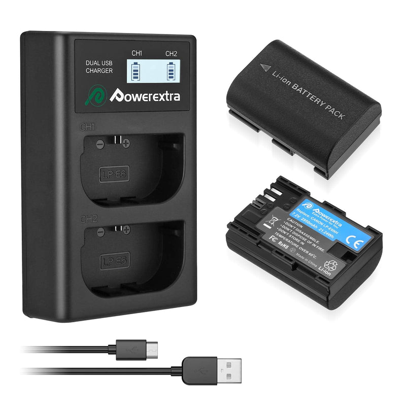 Powerextra LP-E6NH High Capacity Batteries 2950mAh and USB Charger Compatible with Canon LP E6 Canon EOS R EOS R5 EOS R6 EOS 90D EOS 60D EOS 70D EOS 80D EOS 5D IV EOS 6D EOS 6D II EOS 7D EOS 7D