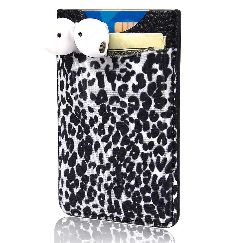 Cell Phone Wallet, Senose Double Pocket Card Holder Adhesive Cell Phone Pockets for Credit Cards ID Money Pouch Sleeve Wallet Sticker for Back of Phone Black Leopard