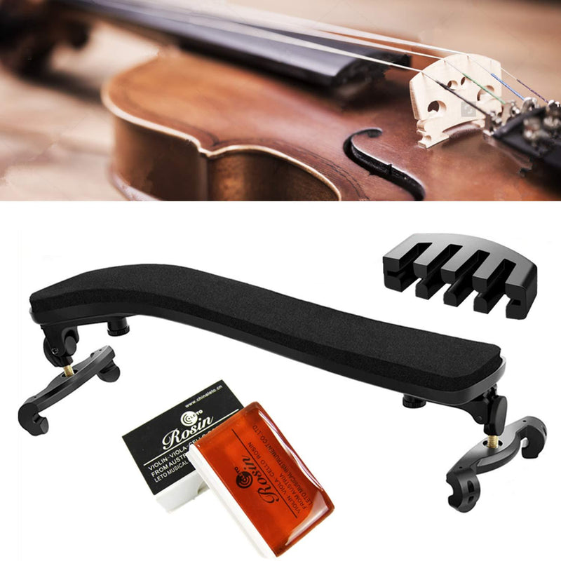 Violin Shoulder Rest for 1/4 and 1/2 Size, Collapsible and Height Adjustable Feet, Comfortable Foam Pad, Including Practice Mute and Violin Rosin For 1/4-1/2 Size