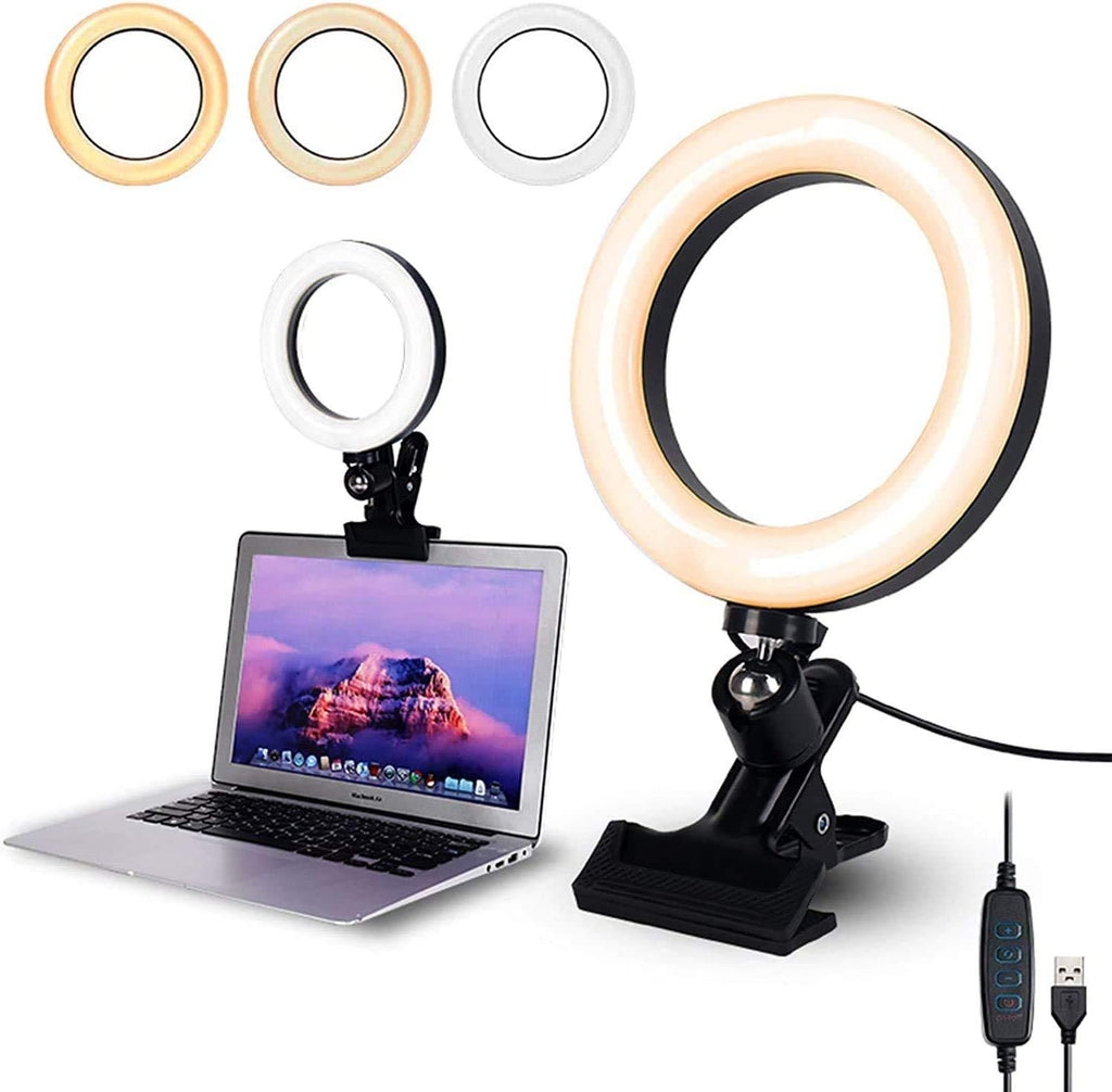 Ring Light for Laptop, 6.3" LED Selfie Ring Light, Video Conference Lighting Kit for Laptop Desk Monitor with 3 Light Modes 10 Level Dimmable