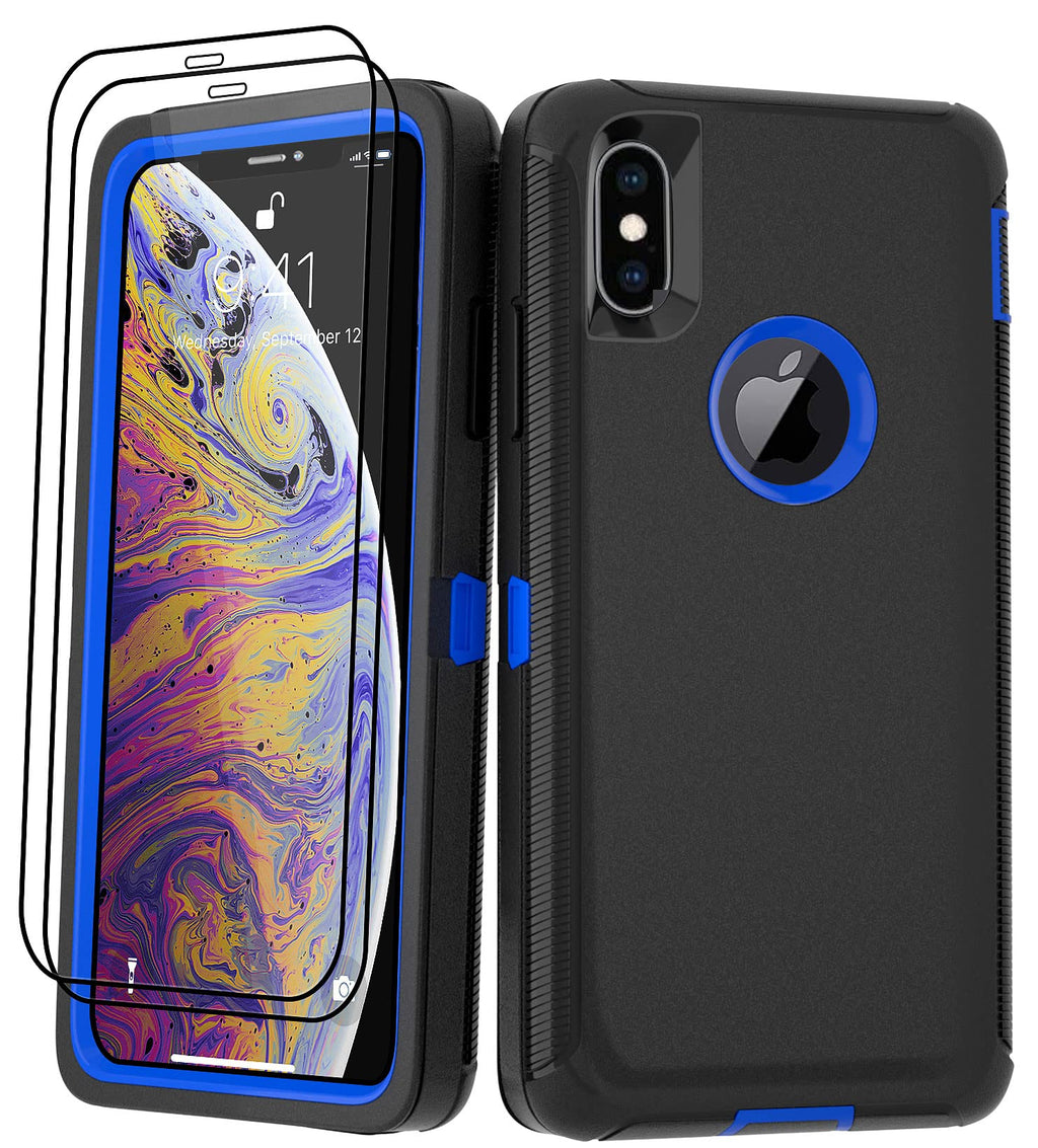 AOPULY for Apple iPhone 10/X/XS Case with 2 Screen Protector, Heavy Duty Full Body Shockproof Military Grade Cover, Rugged 3 in 1 Drop Protection Phone Case iPhone X/XS 5.8" [Black+Blue] Red Black+Clip