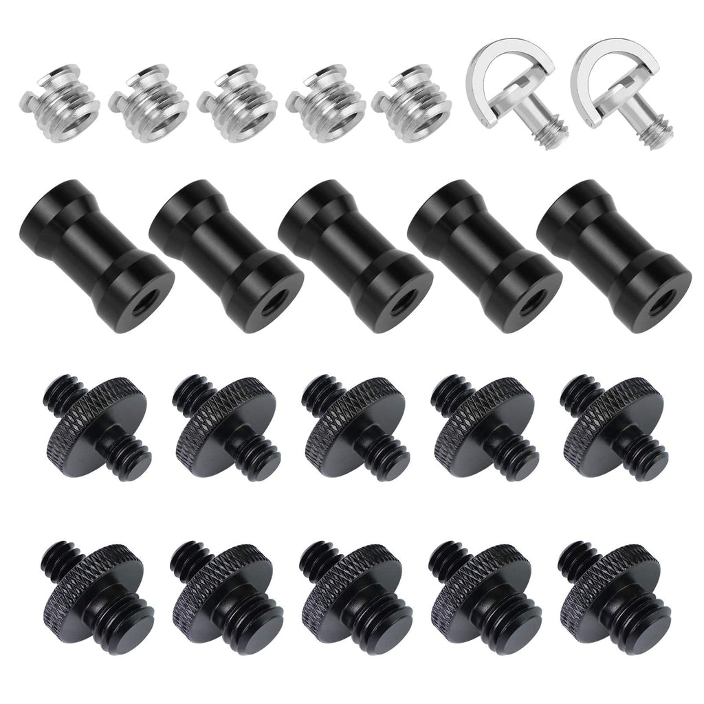 22 Pcs Camera Screw Adapter, 1/4 to 1/4 and 1/4 to 3/8 with D-Ring Screw Tripod Mount Screw Converter Set for Camera Mount, Monopod, Ballhead, Flash Light Stand Avatar