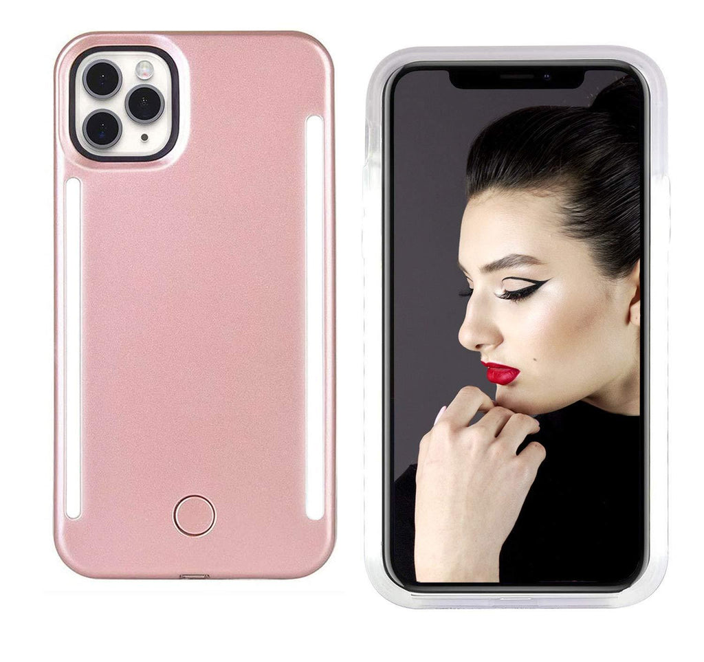 QWIFEY Selfie Light up Case for iPhone 12 Pro Max 6.7 inch,LED Double Light case with Back and Front Dual Rechargeable Selfie Light and Luminous Light for iPhone 12 Pro Max(6.7 inch only, Rose Gold)