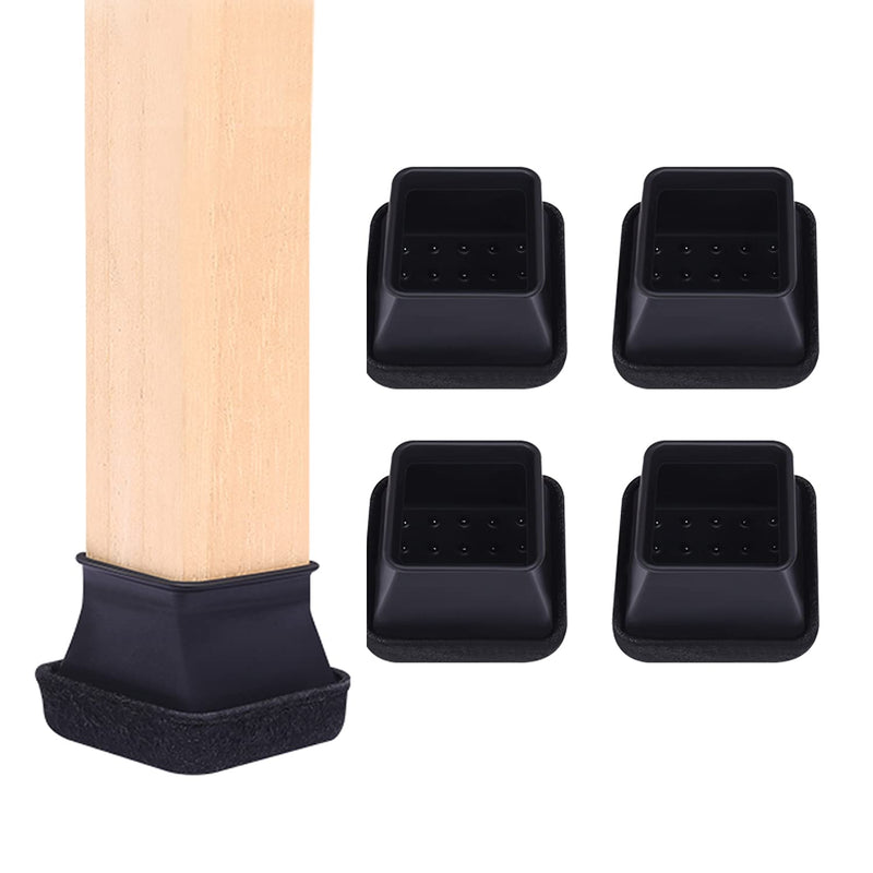 Ezprotekt 24 PCS Square Silicone Chair Leg Floor Protectors with Felt Pads Surrounding, Chair Leg Covers Felt Furniture Pads,Fit Square Furniture Leg Diameter from 30mm to 40mm(Fit:1.2"- 1.6", Black) Square -Black Large - (Fit: 1.2 -1.6")