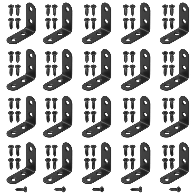 Hilitchi Stainless Steel Black L Bracket Corner Brace 90 Degree Right Angle Brackets Sets with Screws Corner Fastener for Shelves Steel Joints Support (40mm, 20 Pack) 40MM