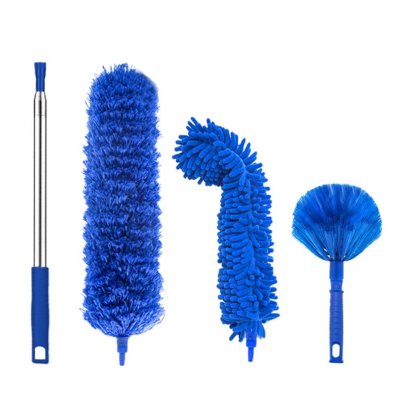 Microfiber Duster, Feather Duster with 100 Inch Telescoping Extension Pole, Reusable Bendable Dusters, Washable Lightweight Dusters for Ceilings Fans [2022 Upgrade] Blue