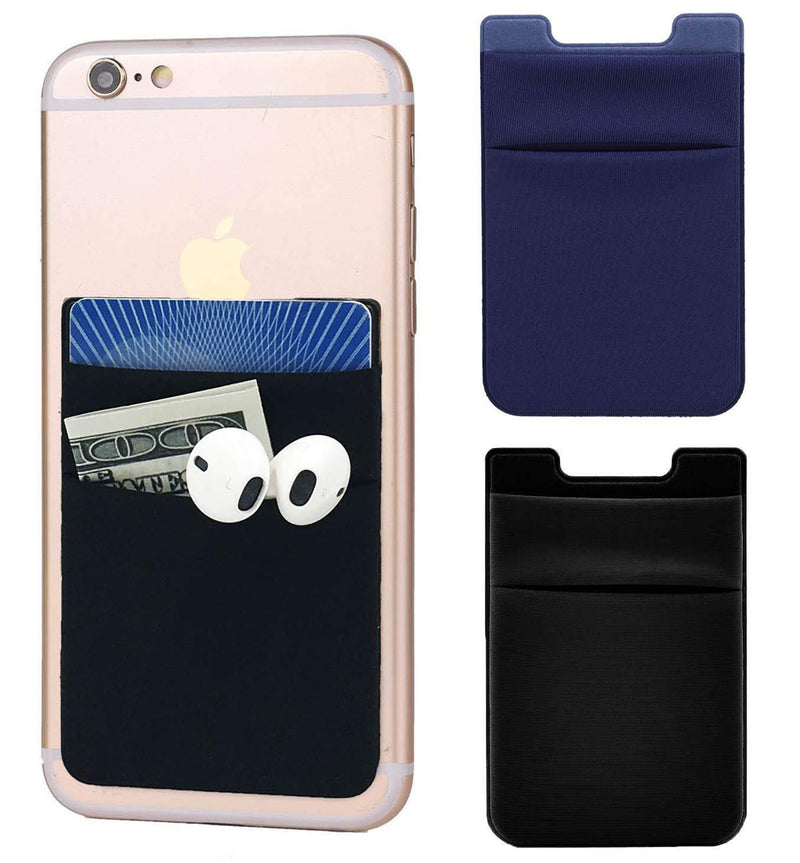 2Pack Adhesive Phone Pocket,Cell Phone Stick On Card Wallet,Credit Cards/ID Card Holder(Double Secure) with 3M Sticker for Back of iPhone,Android and All Smartphones-Double Pocket(1Black&1Navy Blue) 1 Black& 1 Navy Blue