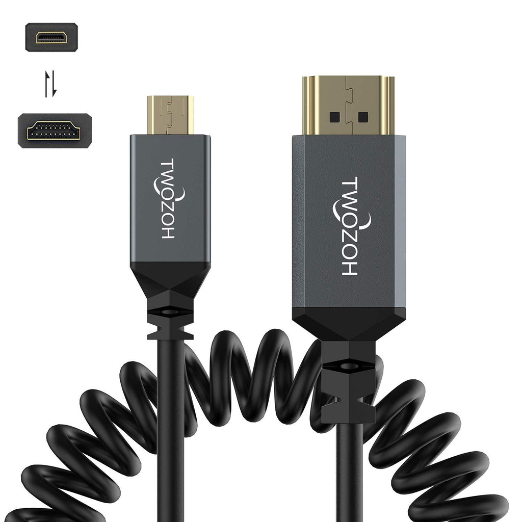 Twozoh Micro HDMI to HDMI Coiled Cable, Coiled Micro HDMI to Full HDMI Cable, Micro HDMI Cable Coiled Support HDMI 2.0, 3D 4K UHD, 1080p (Extend up to 1.5M/5FT)