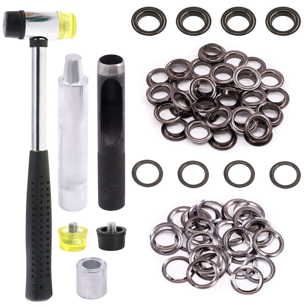 Hilitchi 120 Sets 1/2 Inch Grommets Eyelets Grommet Kit with Punch Hole Tool Installation Tool for Tarpaulin, Fabric, Curtains and Craft Making, Tarpaulin Repair (Black Plating) Black Plating