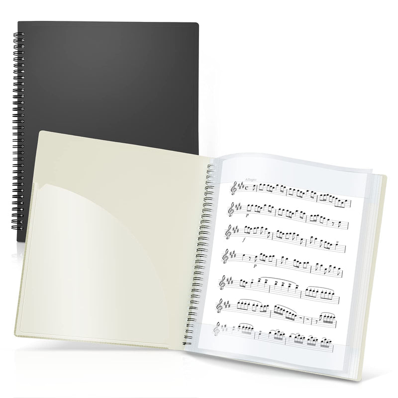 CRANBURY Sheet Music Folder 8.5x11 Binder - (Black), Spiral Bound Lies Flat with Writable Pages, Sheet Music Organizer for 8.5 x 11 Music Sheets, Easy Page Turn, 24 Pockets Display 48 Pages 1 Pack 8.5x11" Black