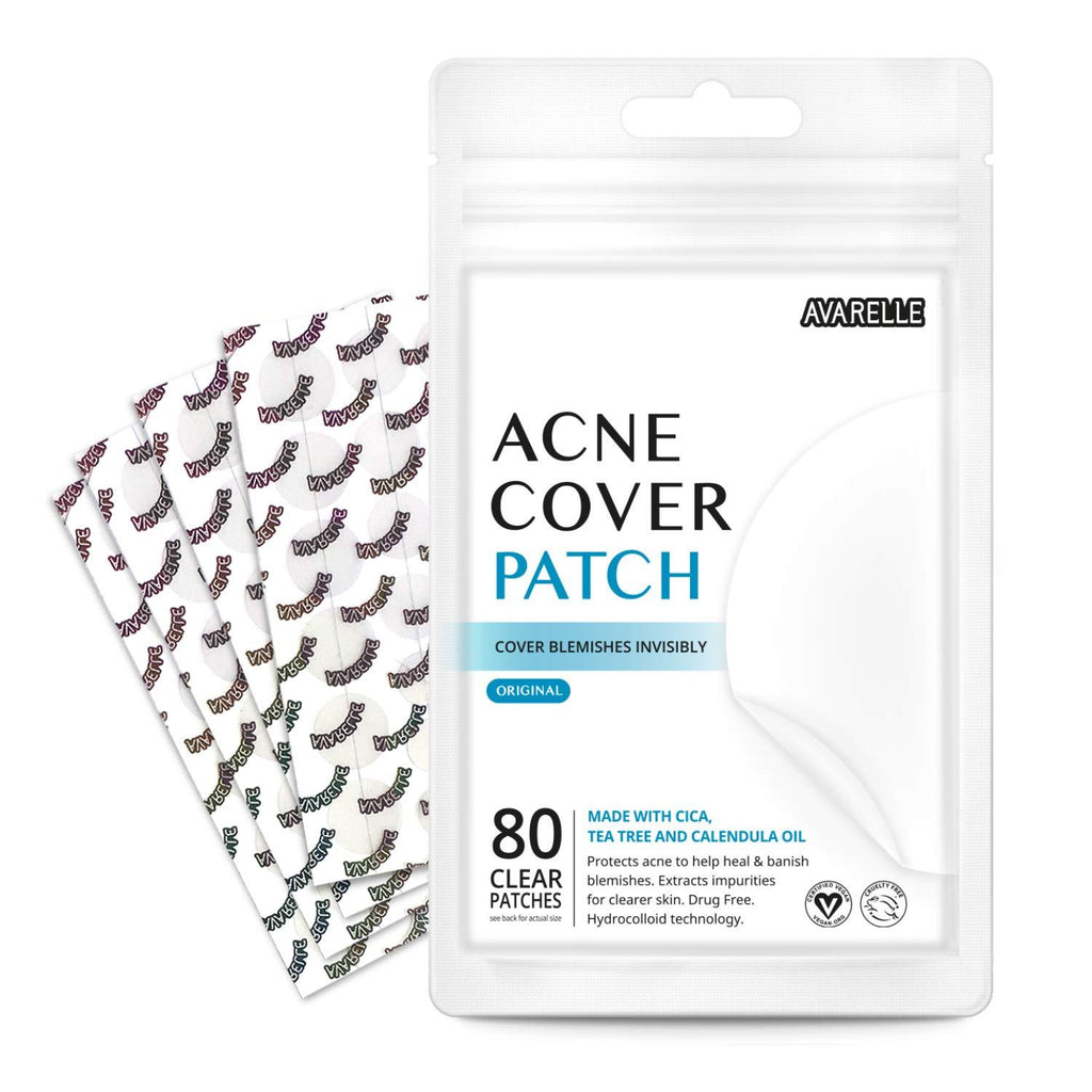 Avarelle Acne Patches (80 Count) Original Hydrocolloid, Tea Tree, Calendula Oil, CICA. Certified Vegan & Cruelty-Free (80 PATCHES) 80 Count (Pack of 1)