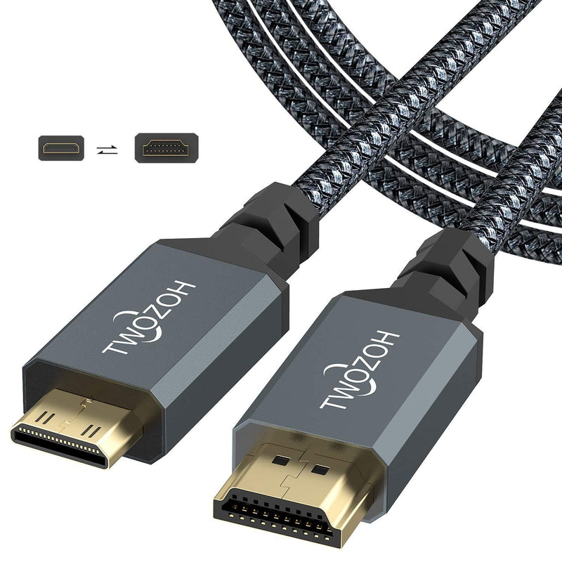 Twozoh Mini HDMI to HDMI Cable 6FT, 4K 60Hz High-Speed HDMI to Mini HDMI 2.0 Braided Cord, Compatible with Nikon/Canon DSLR, Tablet and Graphics/Video Card, Laptop.