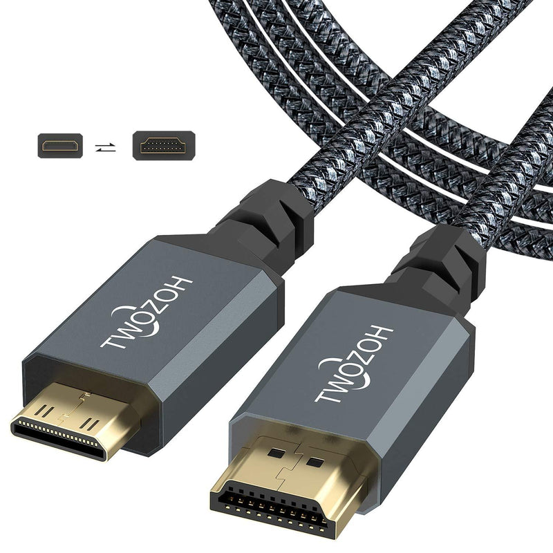 Twozoh Mini HDMI to HDMI Cable 10FT, 4K 60Hz High-Speed HDMI to Mini HDMI 2.0 Braided Cord, Compatible with Nikon/Canon DSLR, Tablet and Graphics/Video Card, Laptop.