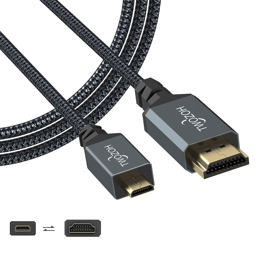Twozoh 4K Micro HDMI to HDMI Cable 6FT, High-Speed HDMI to Micro HDMI 2.0 Braided Cord Support 3D 4K 60Hz 1080p for GoPro Hero 7, Sony 6300, Nikon B500, Yoga 3