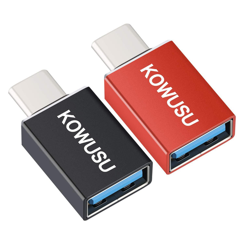 USB C to USB Adapter / 2PCS ,USB-C to USB 3.0/3.1 Adapter,USB Type-C to USB Female Adapter OTG ， Up to 10Gbps Data Sync, by KOWUSU Black and red