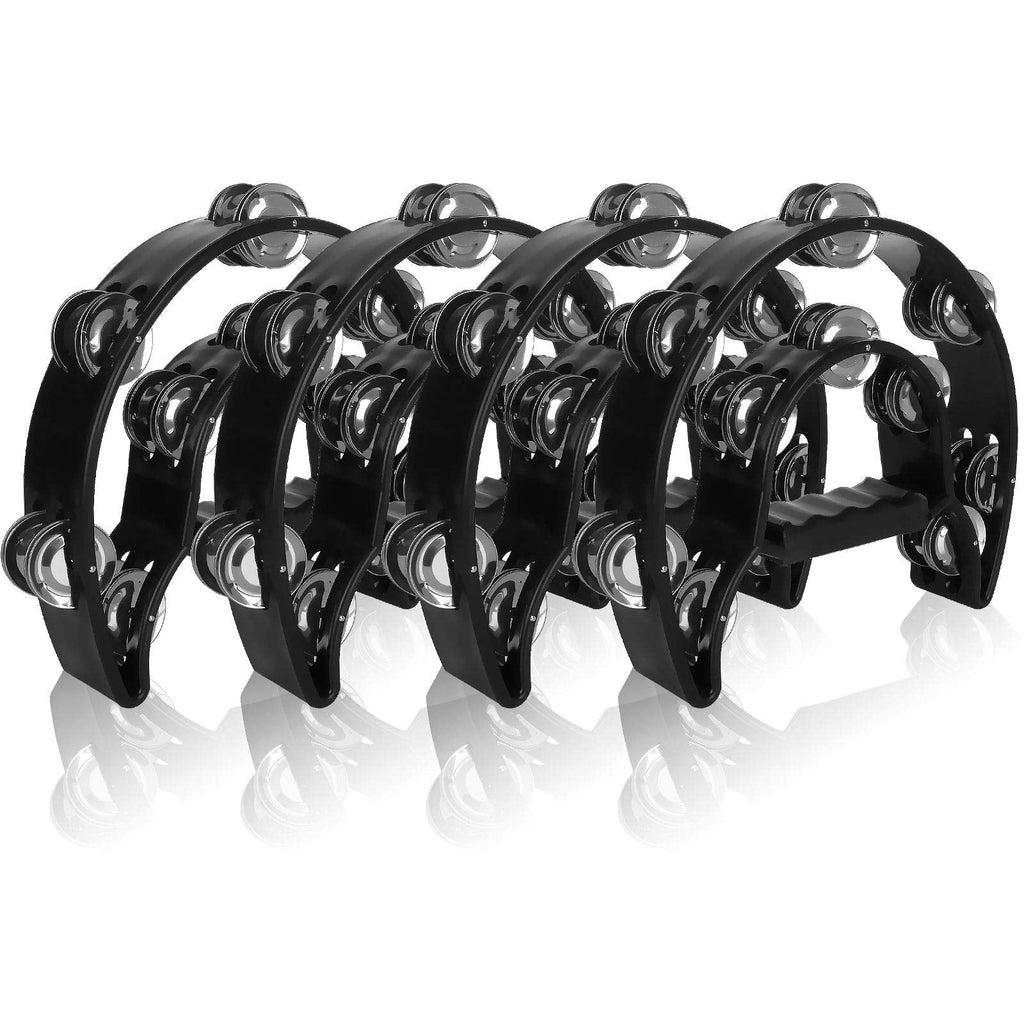 4 Pack 10" Half Moon Musical Tambourine Black Metal Jingles Hand Held Percussion Drum - Double Row, Plastic Musical Percussion Tambourines for Party Bar KTV Bands Musicians