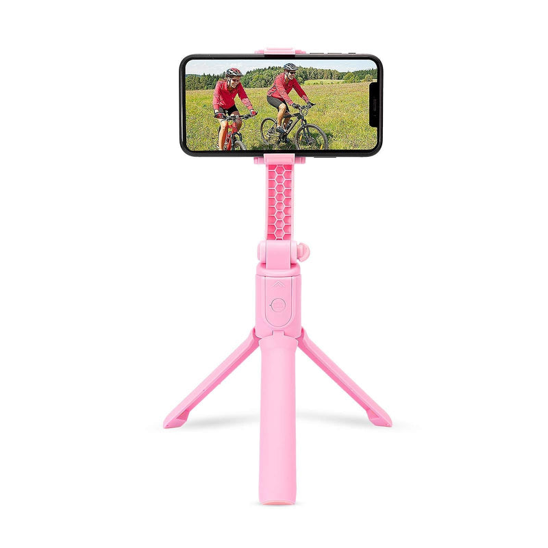 Gimbal Stabilizer for Smartphone, Sahiyeah Lightweight Foldable Phone Gimbal with Extendable Bluetooth Selfie Stick and Tripod, 360°Automatic Rotation Auto Balance 1-Axis Gimbal for iPhone/Android Pink