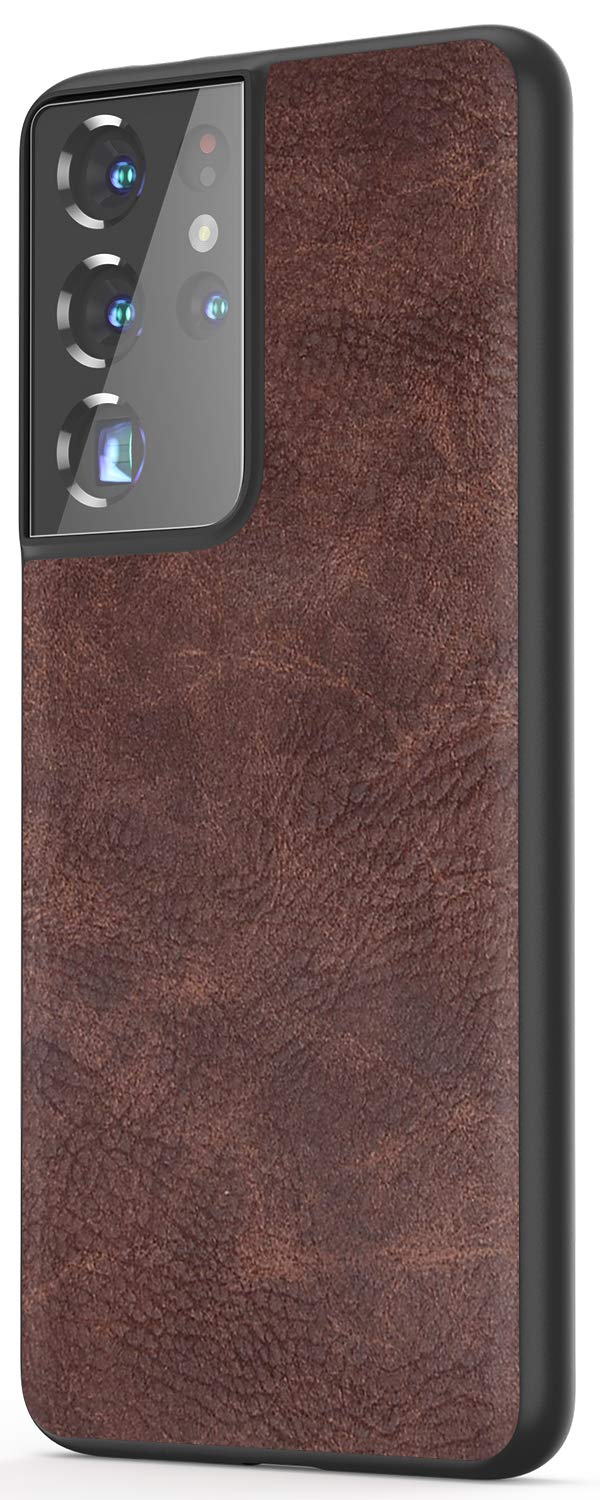 Salawat Galaxy S21 Ultra Case, Slim PU Leather Vintage Shockproof Phone Case Cover Lightweight Soft TPU Bumper Hard PC Hybrid Protective Case for Samsung Galaxy S21 Ultra 6.8inch 2021 (Dark Brown) Dark Brown