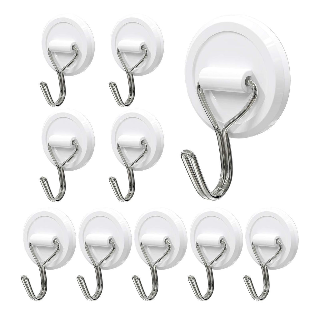 Znben White Adhesive Hooks for Hanging, Heavy Duty 13LB Wall Hooks Round Plastic Sticky Hook Waterproof and Oil Proof for Shower Bathroom Kitchen Ceiling Office Window 10 Pack