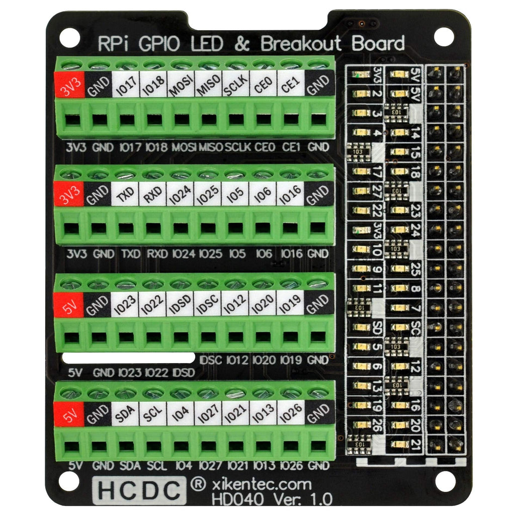 HCDC RPi GPIO Status LED & Terminal Block Breakout Board HAT for Raspberry Pi A+ 3A+ B+ 2B 3B 3B+ 4B