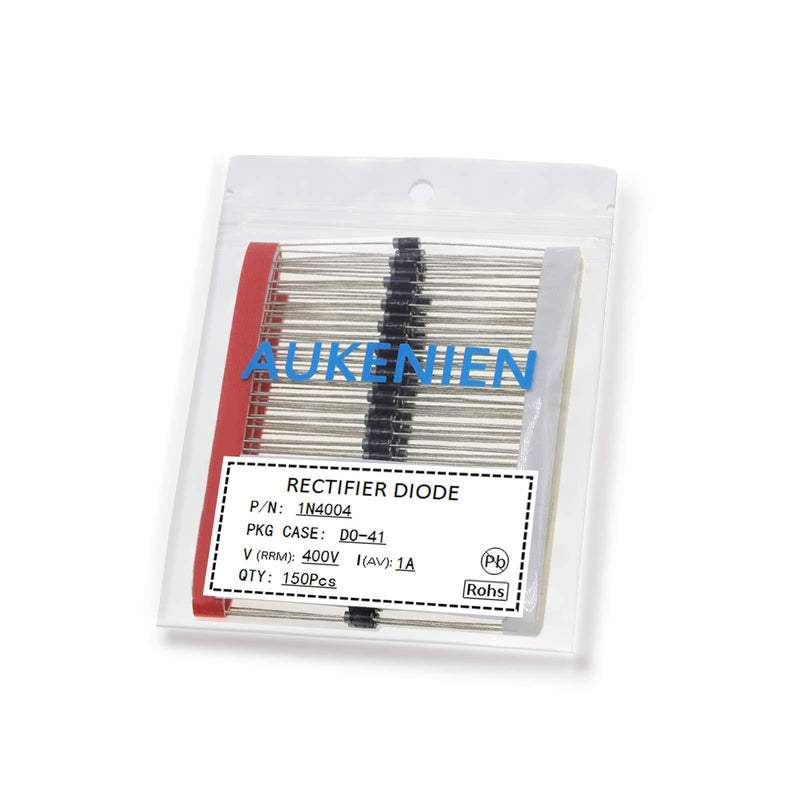 AUKENIEN 150Pcs 1N4004 Rectifier Diode 1A 400V DO-41 Axial 4004 1 Amp 400 Volt IN4004 Electronic Silicon Diodes 1N4004 (1A 400V) 150
