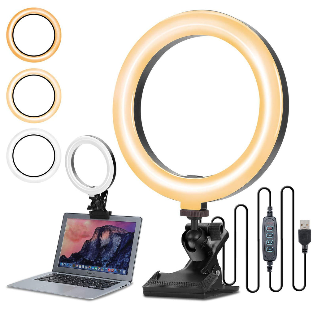 8" Selfie Ring Light Video Conference Lighting with Clamp & Phone Holder for Desk, Bed, Office, YouTube, Video, Photography&TIK Tok, 3 Dimmable Color & 10 Brightness Level, 360 Degrees Rotatable