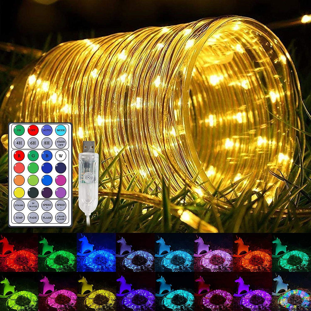 JMEXSUSS Color Changing Rope Lights USB Plug in 100 LED Fairy Lights with Remote,33ft Waterproof Rope Lights Rgb (Red, Green, Blue)